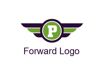 letter P in circle with wings