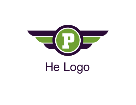 letter P in circle with wings