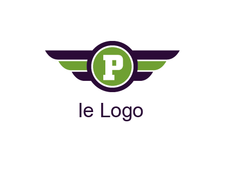letter P in circle with wings
