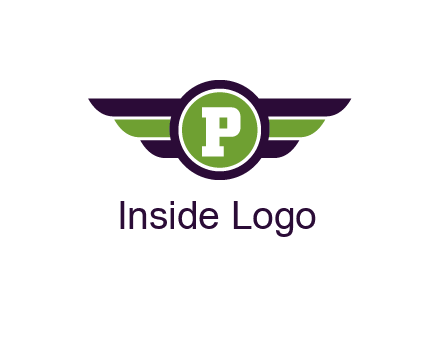 letter P in circle with wings