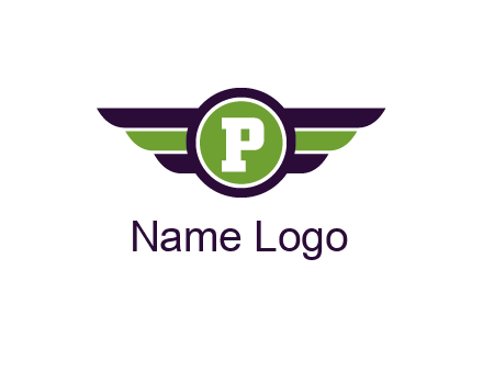 letter P in circle with wings