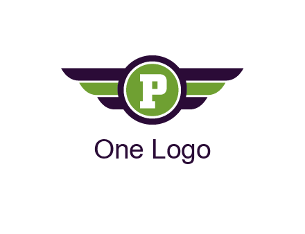 letter P in circle with wings