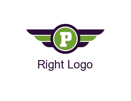 letter P in circle with wings
