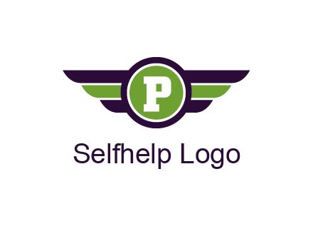 letter P in circle with wings