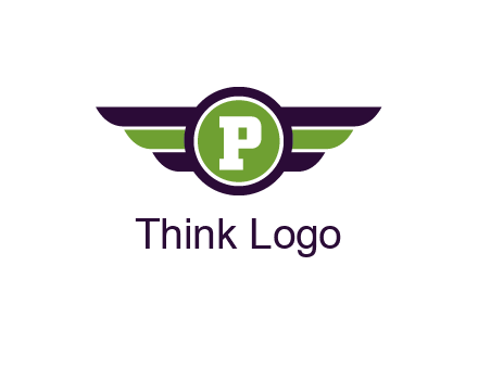 letter P in circle with wings