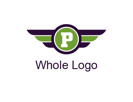 letter P in circle with wings