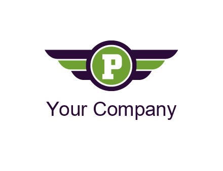 letter P in circle with wings