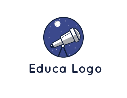 telescope with moon and stars in circle