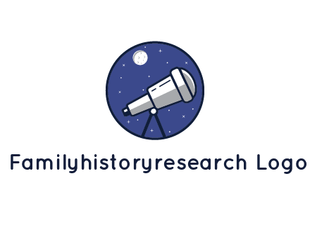 telescope with moon and stars in circle