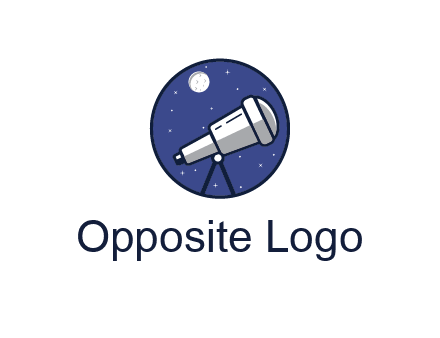 telescope with moon and stars in circle