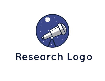 telescope with moon and stars in circle