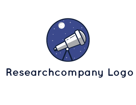 telescope with moon and stars in circle