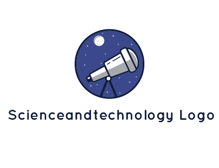 telescope with moon and stars in circle