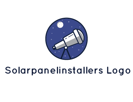 telescope with moon and stars in circle