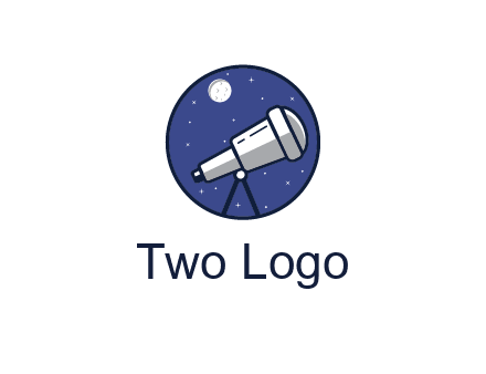 telescope with moon and stars in circle