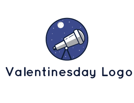 telescope with moon and stars in circle