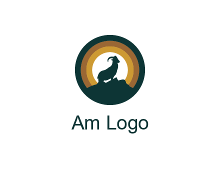 mountain goat silhouette standing on cliff in circle