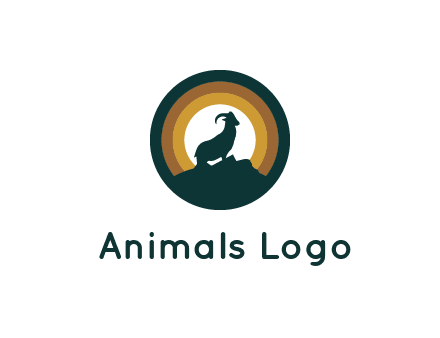 mountain goat silhouette standing on cliff in circle