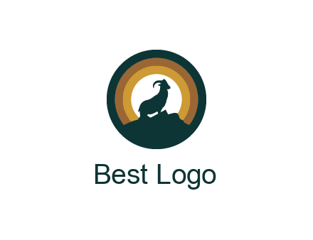 mountain goat silhouette standing on cliff in circle