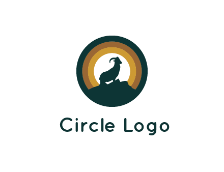 mountain goat silhouette standing on cliff in circle