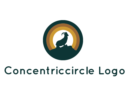 mountain goat silhouette standing on cliff in circle