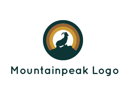 mountain goat silhouette standing on cliff in circle