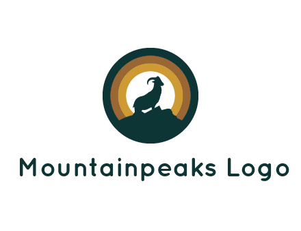 mountain goat silhouette standing on cliff in circle