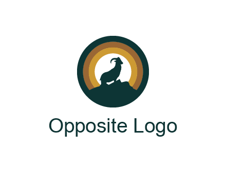 mountain goat silhouette standing on cliff in circle