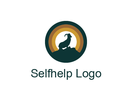 mountain goat silhouette standing on cliff in circle