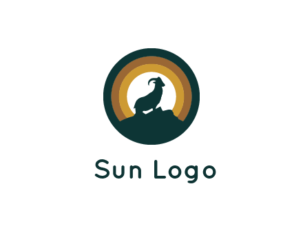 mountain goat silhouette standing on cliff in circle