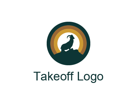 mountain goat silhouette standing on cliff in circle