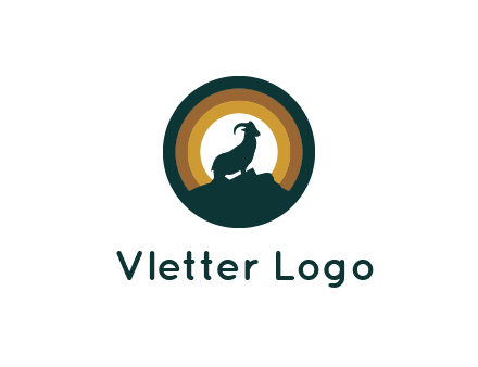mountain goat silhouette standing on cliff in circle