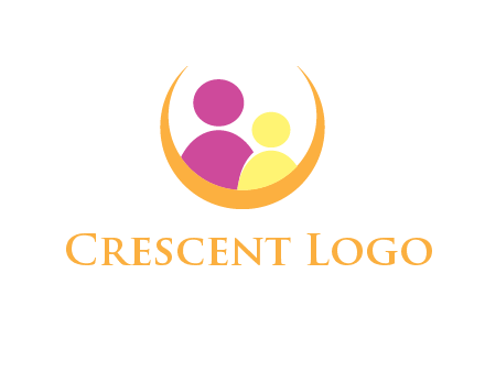 people inside crescent moon symbol