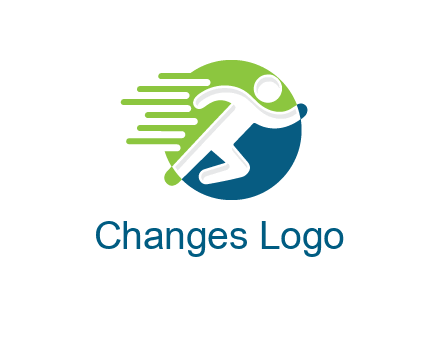 two tone circle behind man icon running
