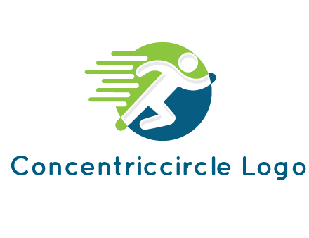 two tone circle behind man icon running