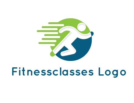 two tone circle behind man icon running