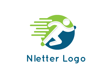 two tone circle behind man icon running
