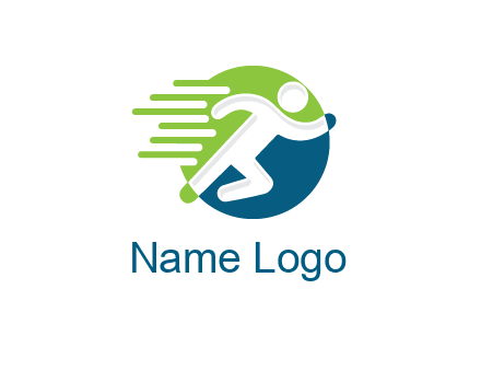 two tone circle behind man icon running