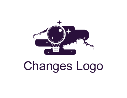 hot air balloon with clouds and stars in night sky