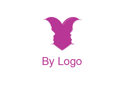 couple about to kiss in front of a heart symbol