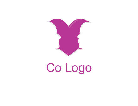couple about to kiss in front of a heart symbol