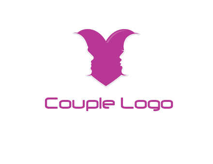 couple about to kiss in front of a heart symbol