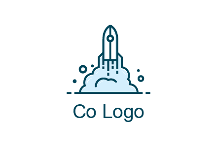 line art rocket with smoke taking off