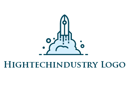 line art rocket with smoke taking off