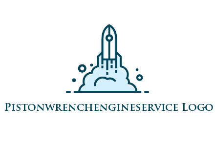 line art rocket with smoke taking off