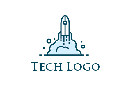 line art rocket with smoke taking off