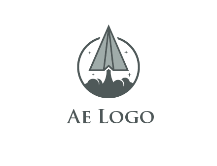 paper plane with smoke and stars in circle