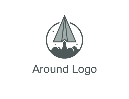 paper plane with smoke and stars in circle
