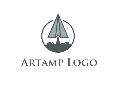 paper plane with smoke and stars in circle