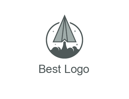 paper plane with smoke and stars in circle